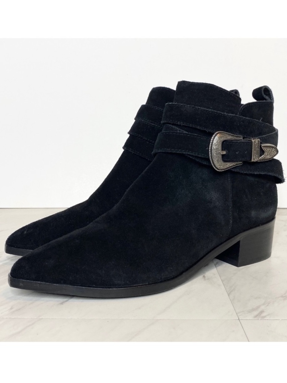 Marc Fisher Yandi Western Buckle Black Suede Bootie 6M